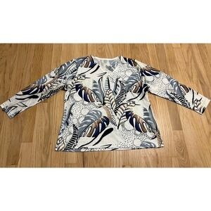 Beige‎ Leaf Print 3/4 Sleeve Top Size Large Milano